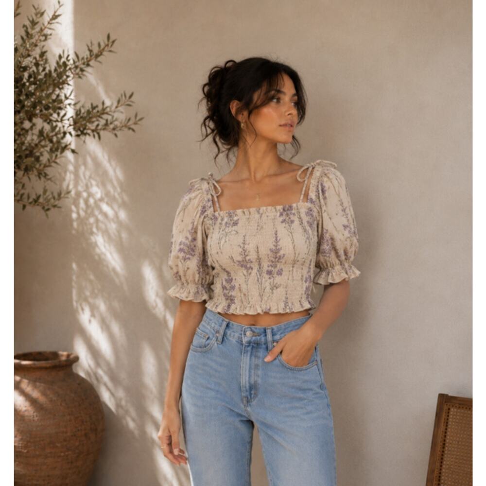 Floral Milkmaid Top S Fairycore Cottagecore Romantic Coquette Soft Girly Praire